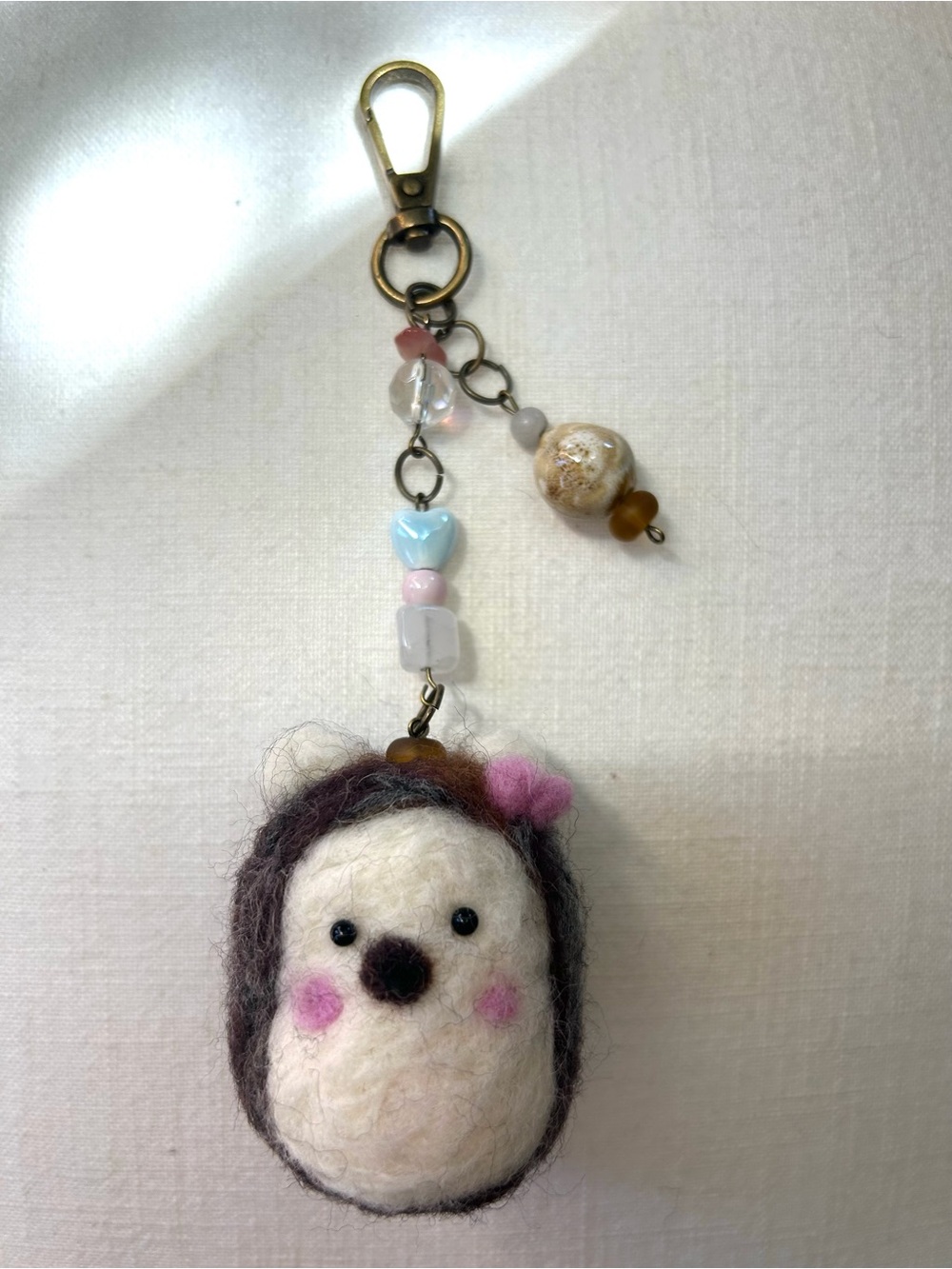 Handmade Felt Hedgehog Keychain with Pastel Beads